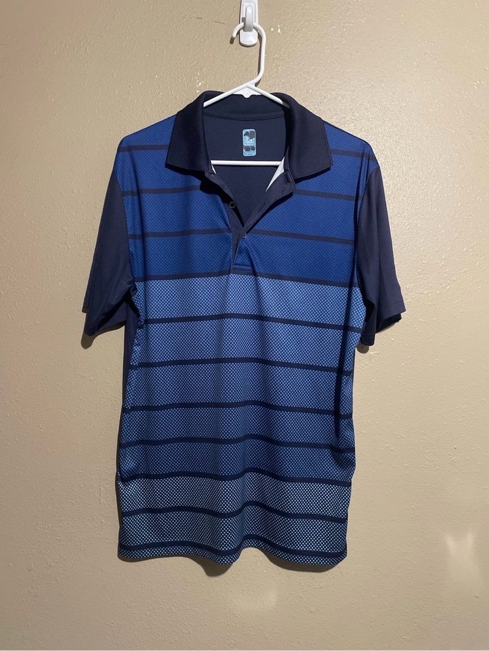 PGA Tour Golf Blue Striped Short Sleeve Collared Polo Shirt Men’s M